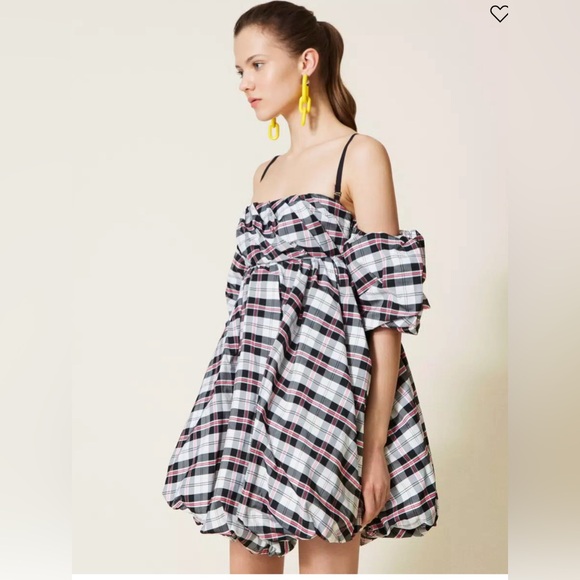 Twinset Actitude collection short balloon dress check pattern size XS/40 - Picture 2 of 5